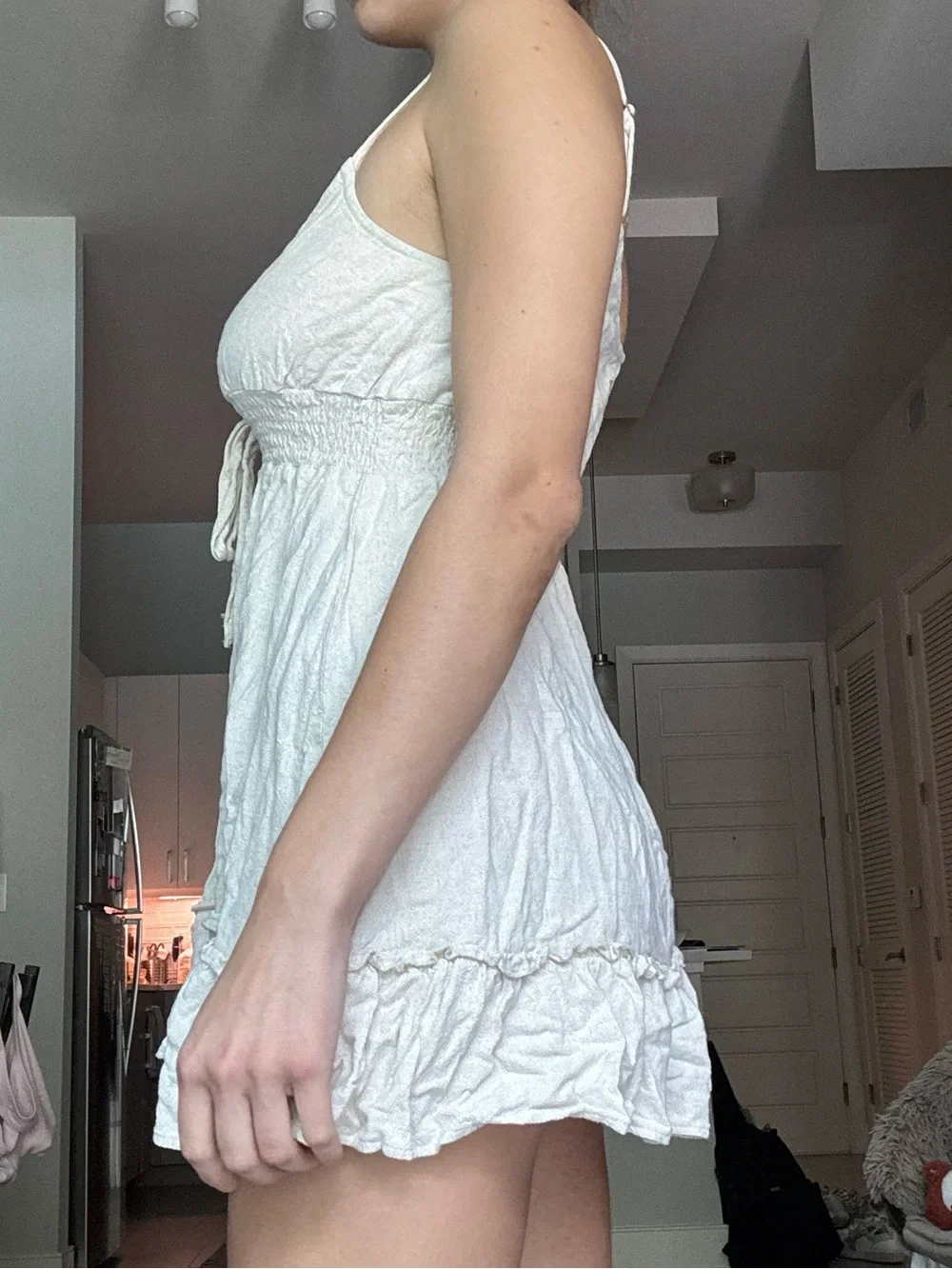 Cream Ruffled Tie-Front Linen Mini Dress - Picture 2 of 3